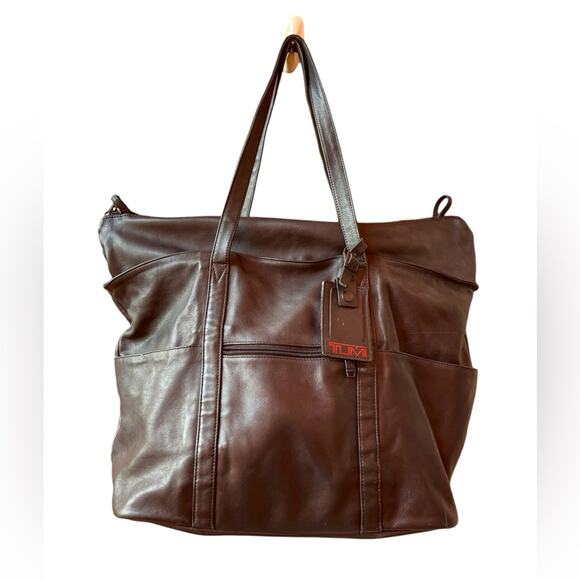Tumi Alpha Nappa Leather Large Carry-on Weekender Tote Bag *45L